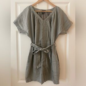 Valerie Bertinelli Mini Linen Dress in Olive Green Color